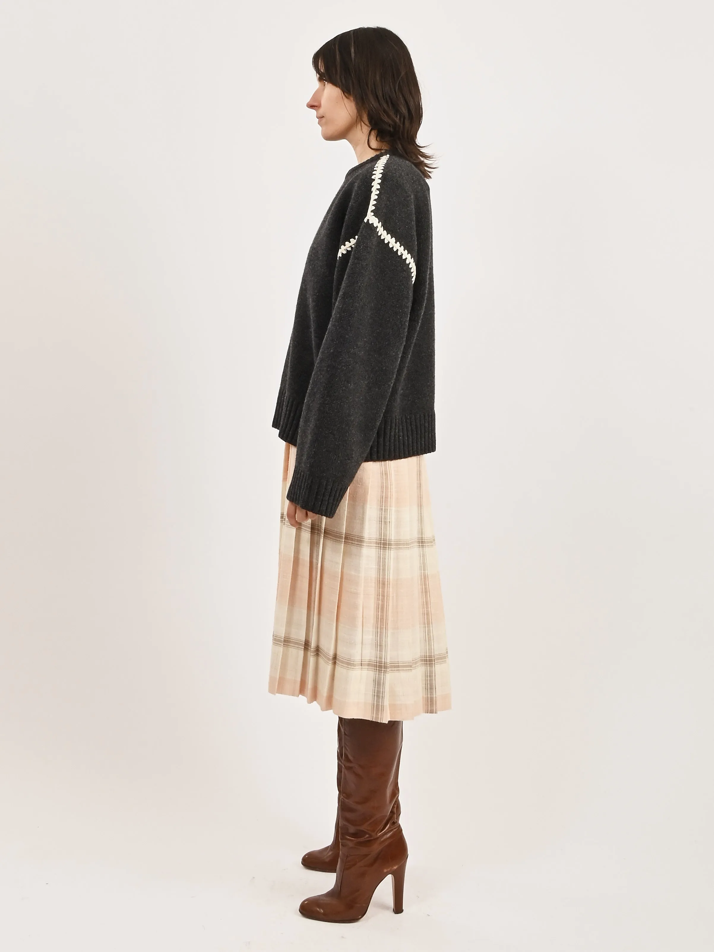 Grey Melange Embroidered Wool Cashmere Knit