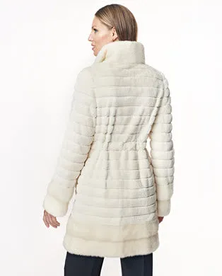 Grooved Sheared Mink Coat With Mink Trim