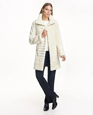 Grooved Sheared Mink Coat With Mink Trim