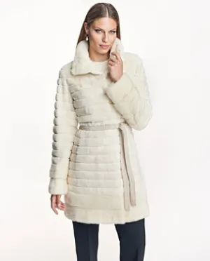 Grooved Sheared Mink Coat With Mink Trim
