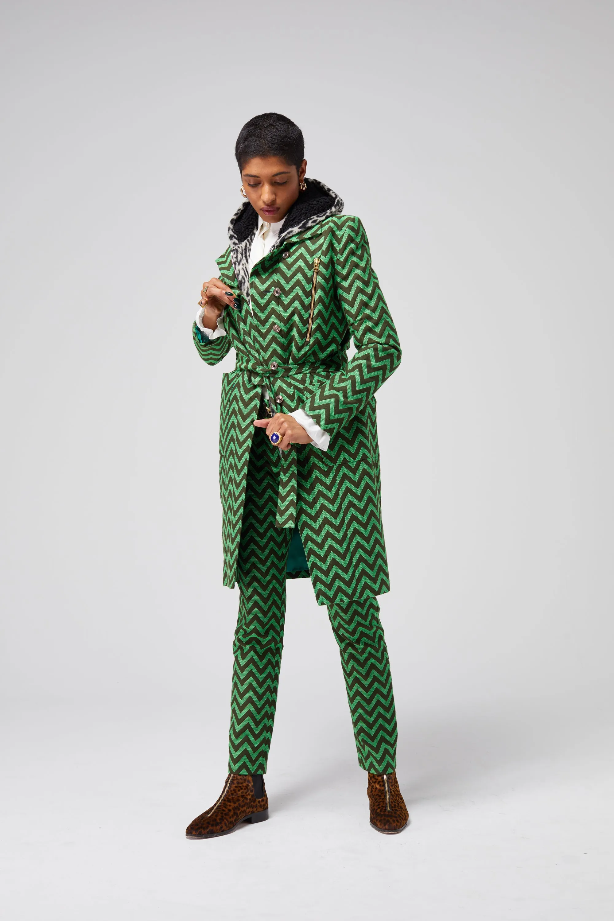 Hallow trench coat in Forest Herringbones