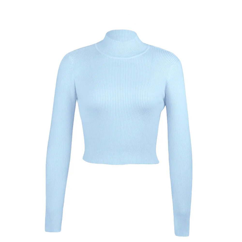 High Collar Bow Knot Backless Knit Sweaters