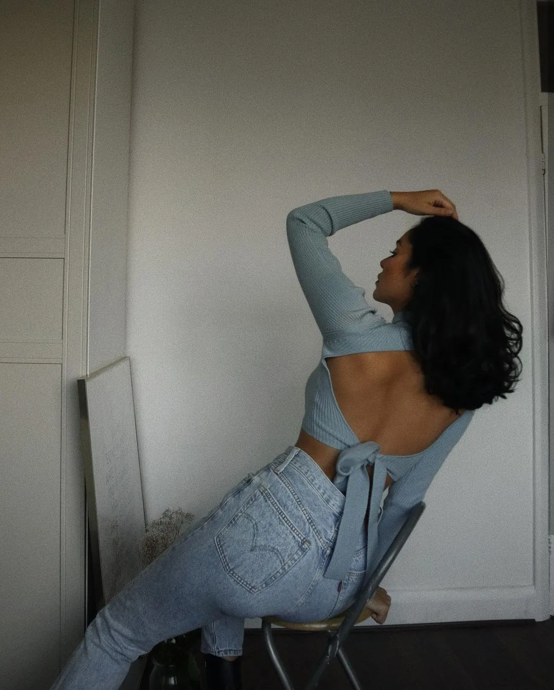 High Collar Bow Knot Backless Knit Sweaters