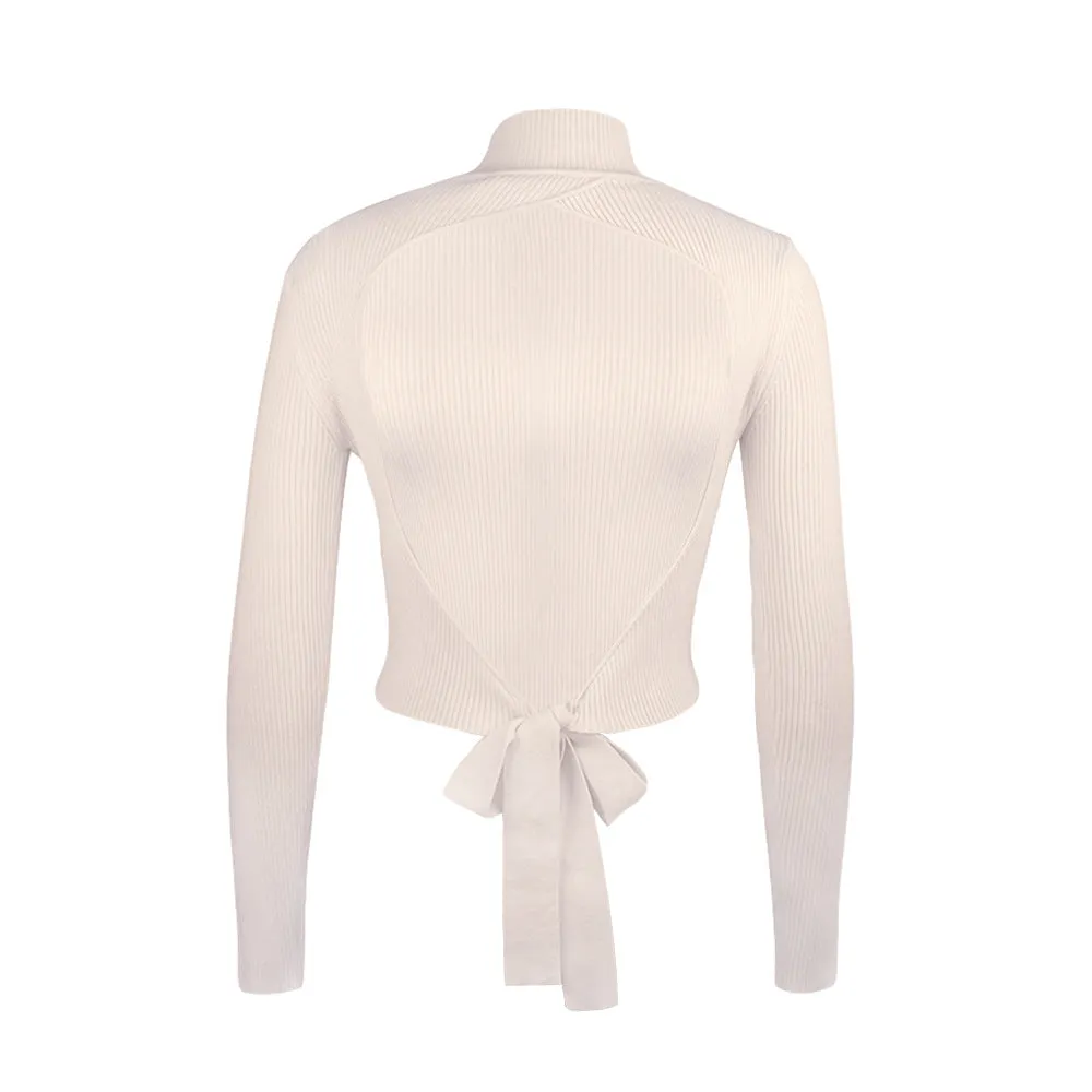 High Collar Bow Knot Backless Knit Sweaters