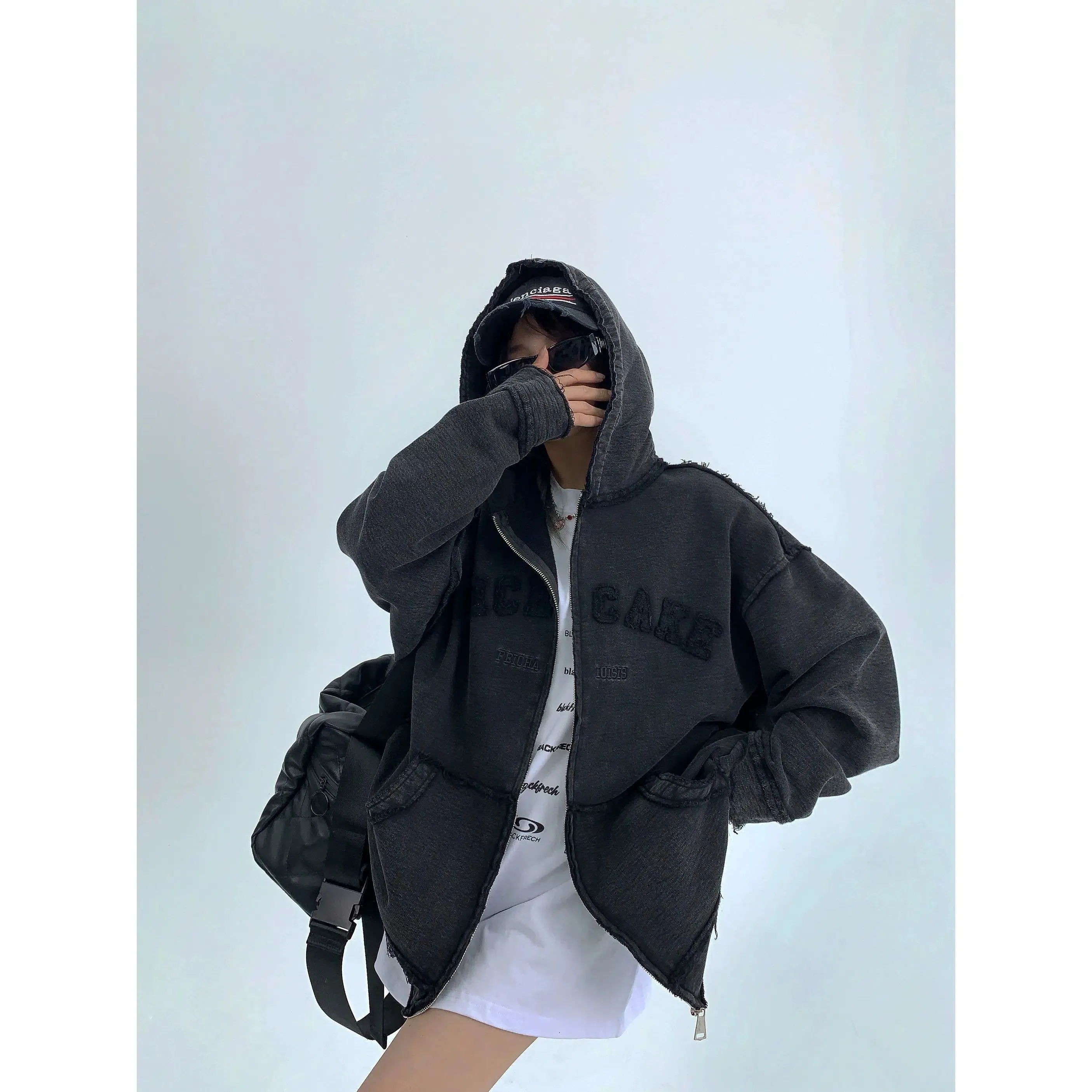 Hooded Zip-Up Patch Embroidered Jacket