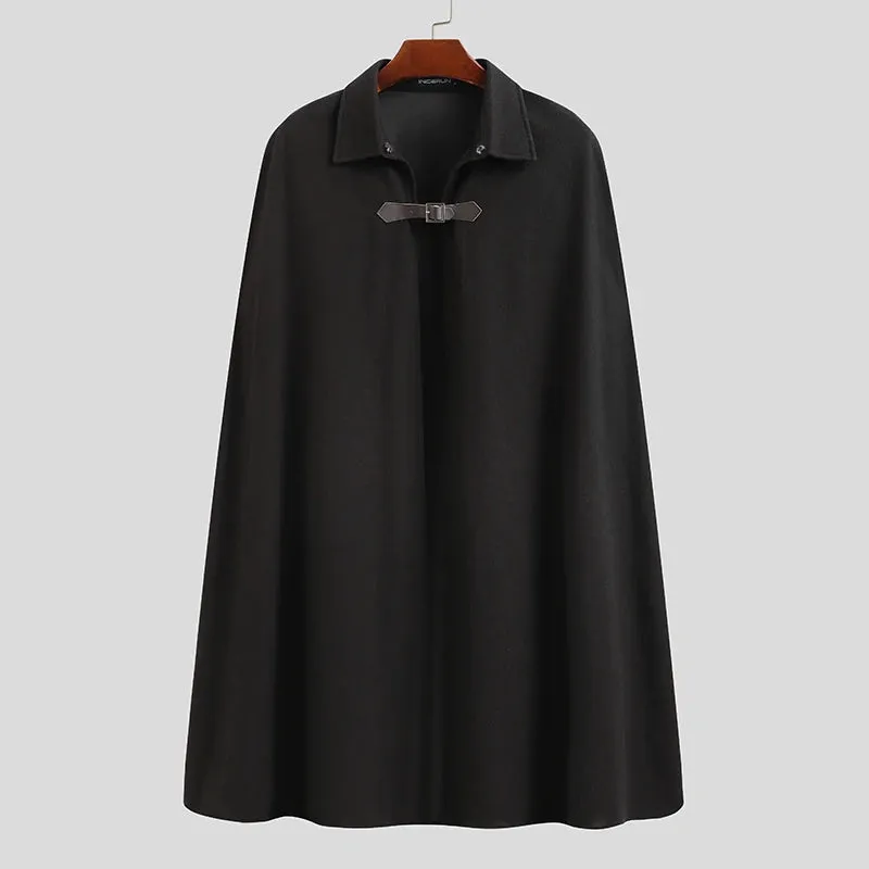 INCERUN Fashion Men Cloak Coats Lapel Solid Color One Button Cape Trench Streetwear 2023 Casual Male Overcoats Ponchose S-5XL