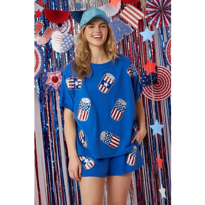 Independence Day Sequined Shorts Set