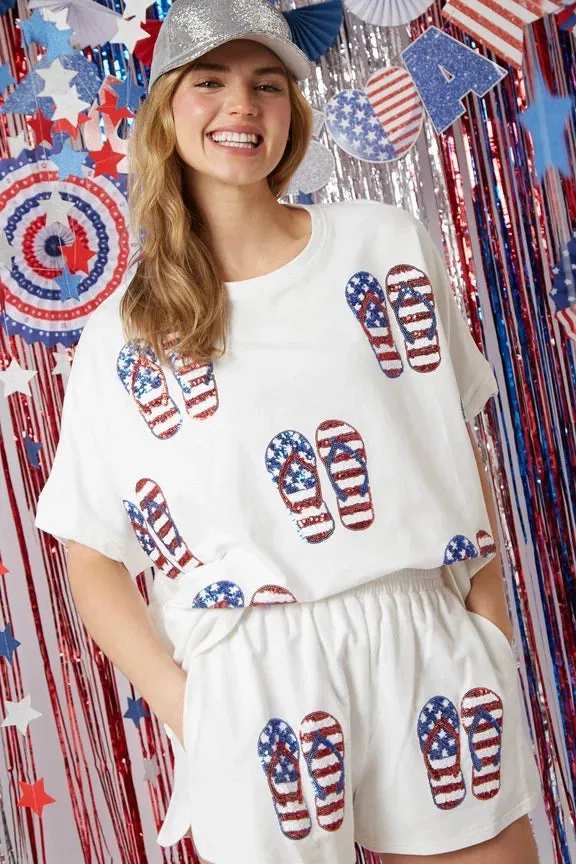 Independence Day Sequined Shorts Set