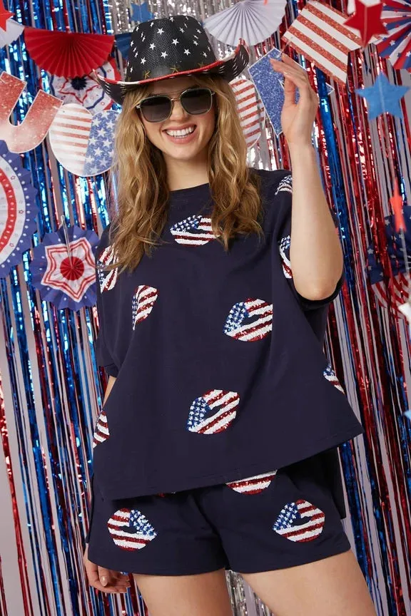 Independence Day Sequined Shorts Set