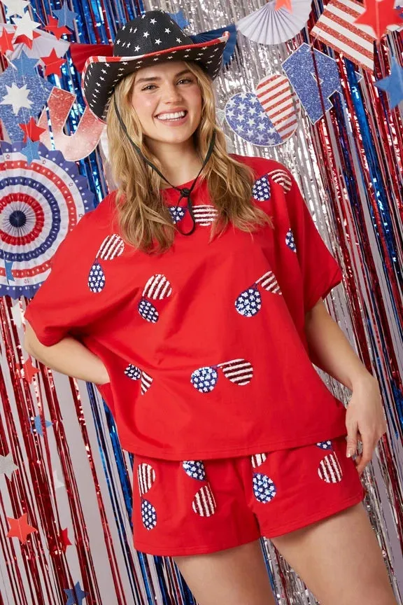 Independence Day Sequined Shorts Set