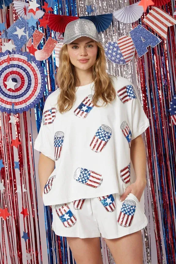 Independence Day Sequined Shorts Set
