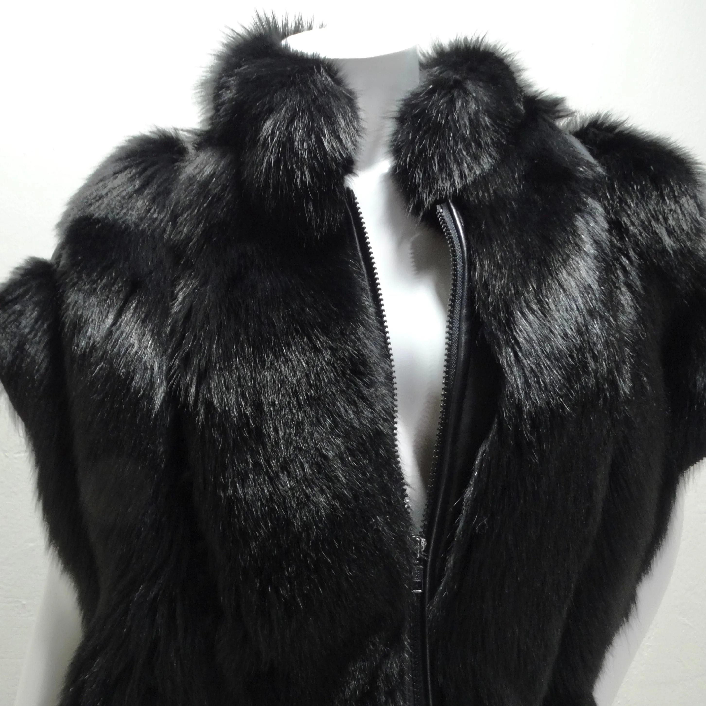Ingrid Klahn 1980s Black Fur Leather Vest