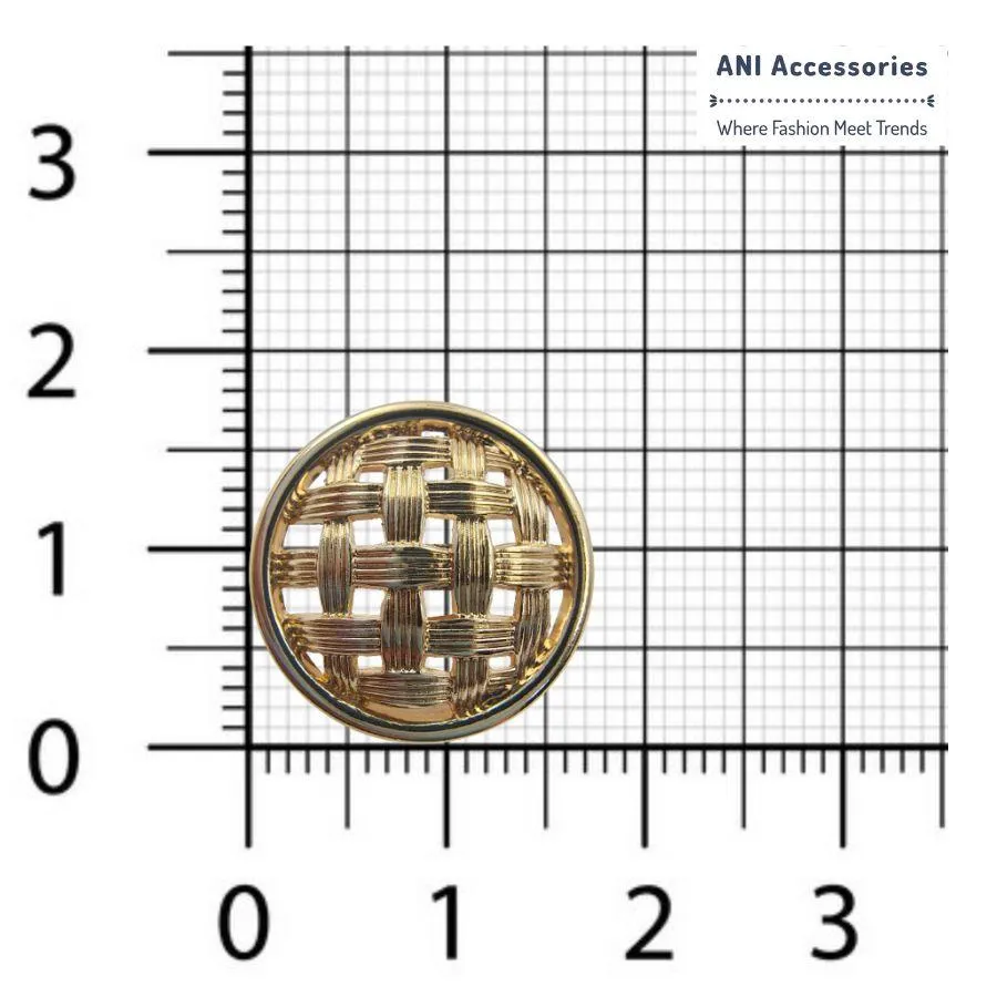 Intricate Lattice Net Design Gold Metal Shank Button (Pack of 8 Buttons)