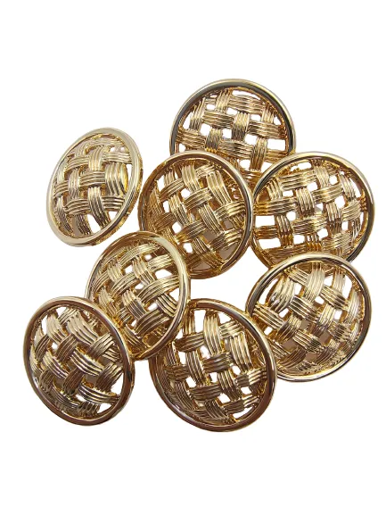 Intricate Lattice Net Design Gold Metal Shank Button (Pack of 8 Buttons)