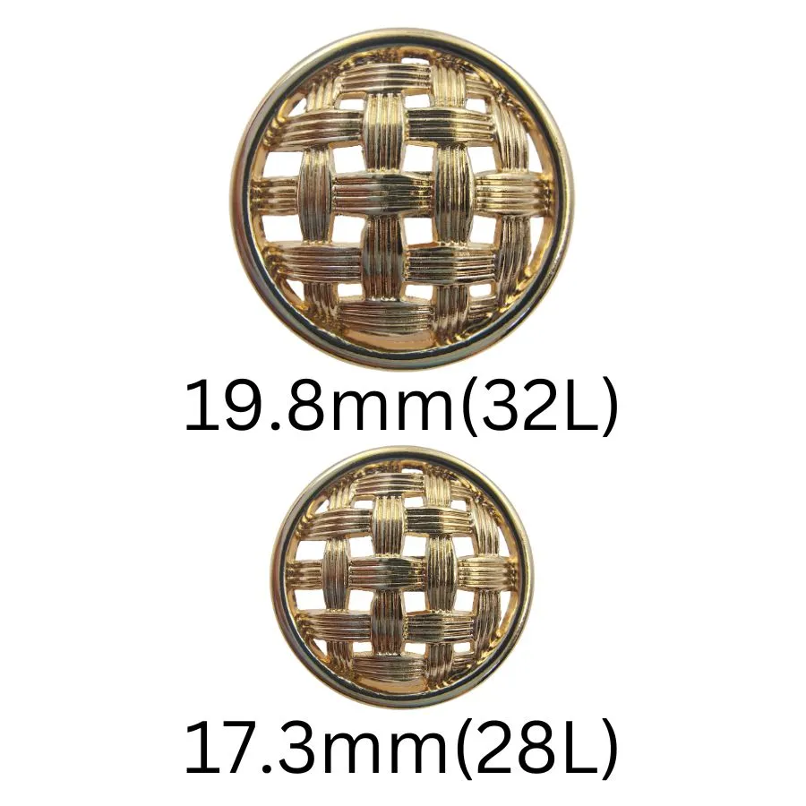 Intricate Lattice Net Design Gold Metal Shank Button (Pack of 8 Buttons)