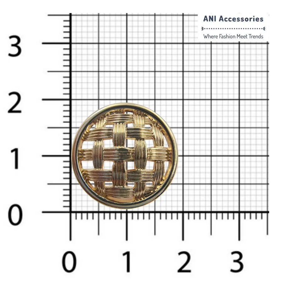 Intricate Lattice Net Design Gold Metal Shank Button (Pack of 8 Buttons)
