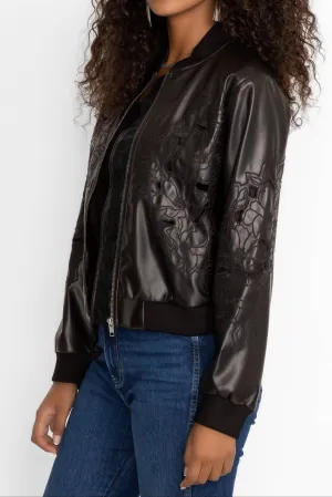 Johnny Was Melanie Vegan Leather Bomber Jacket Black