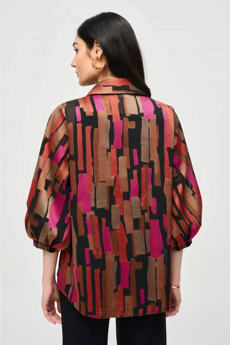 Joseph Ribkoff Black/Multi Abstract Print Asymmetric Swing Jacket 243239
