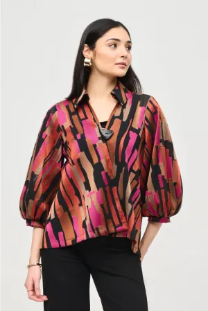 Joseph Ribkoff Black/Multi Abstract Print Asymmetric Swing Jacket 243239