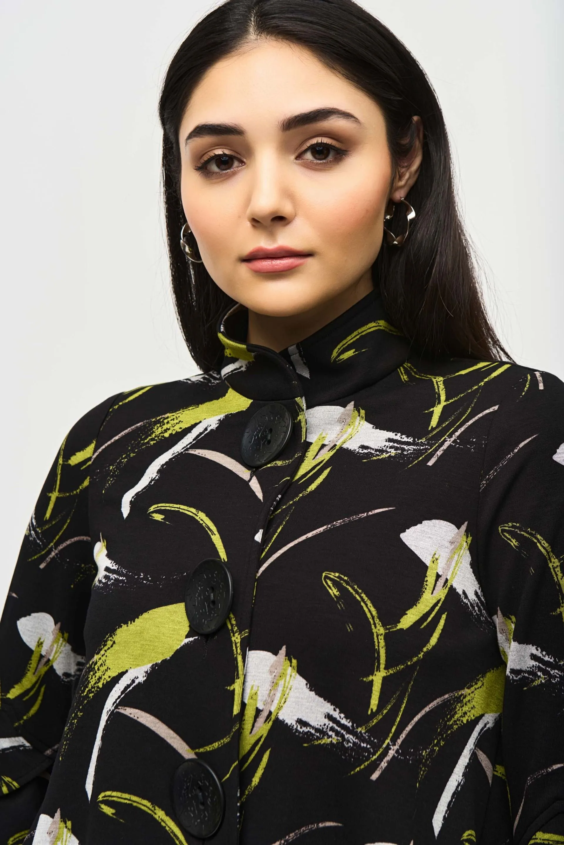 Joseph Ribkoff Black/Multi Brushstroke Print Knit Jacket 243326