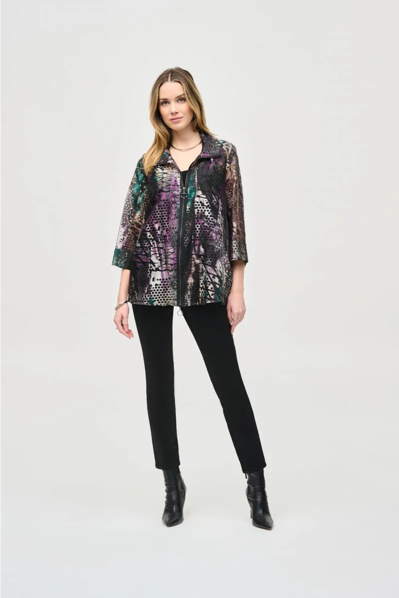 Joseph Ribkoff Multi Abstract Print Zip Front Organza Jacket 243170