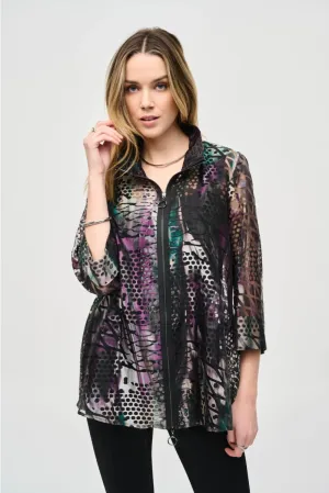 Joseph Ribkoff Multi Abstract Print Zip Front Organza Jacket 243170