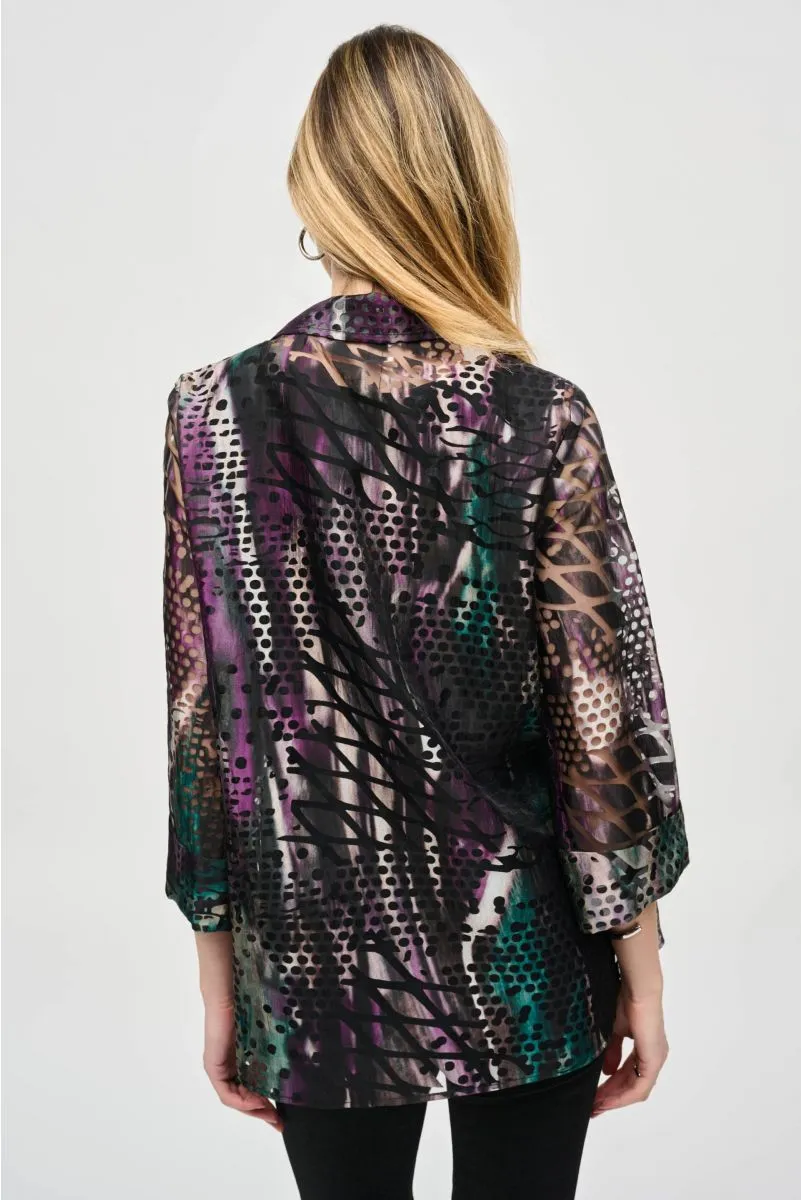 Joseph Ribkoff Multi Abstract Print Zip Front Organza Jacket 243170