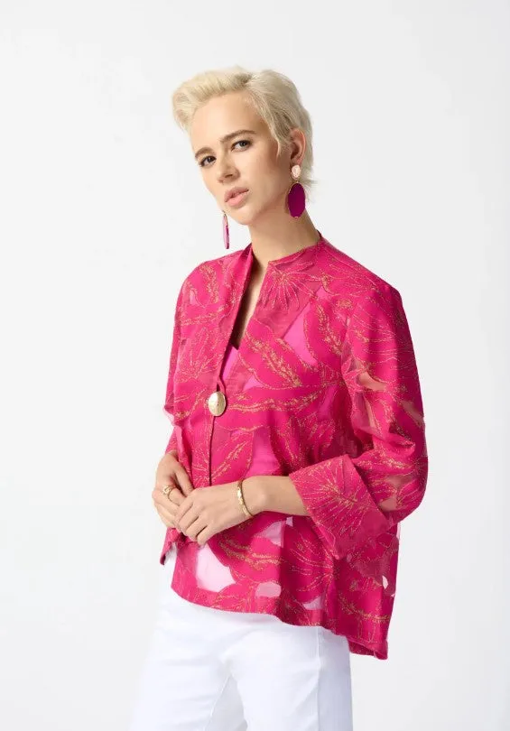 Joseph Ribkoff Pink/Gold Tropical Print Swing 3/4 Sleeves Jacket 242219