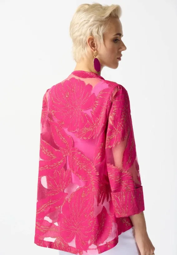 Joseph Ribkoff Pink/Gold Tropical Print Swing 3/4 Sleeves Jacket 242219