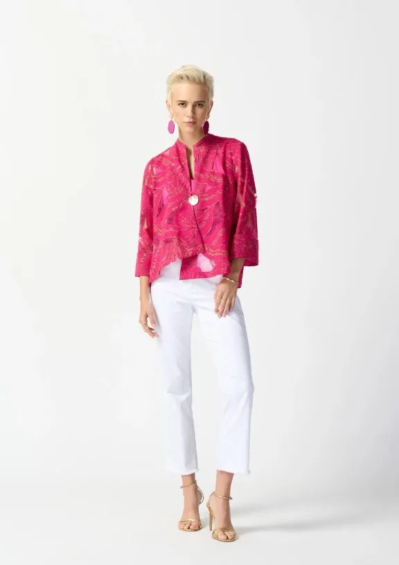 Joseph Ribkoff Pink/Gold Tropical Print Swing 3/4 Sleeves Jacket 242219