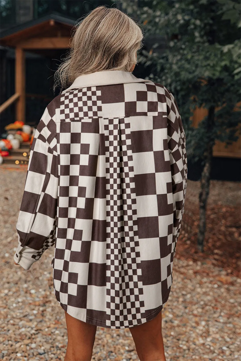 KaleaBoutique Checkered Print Patchwork Corduroy Shacket