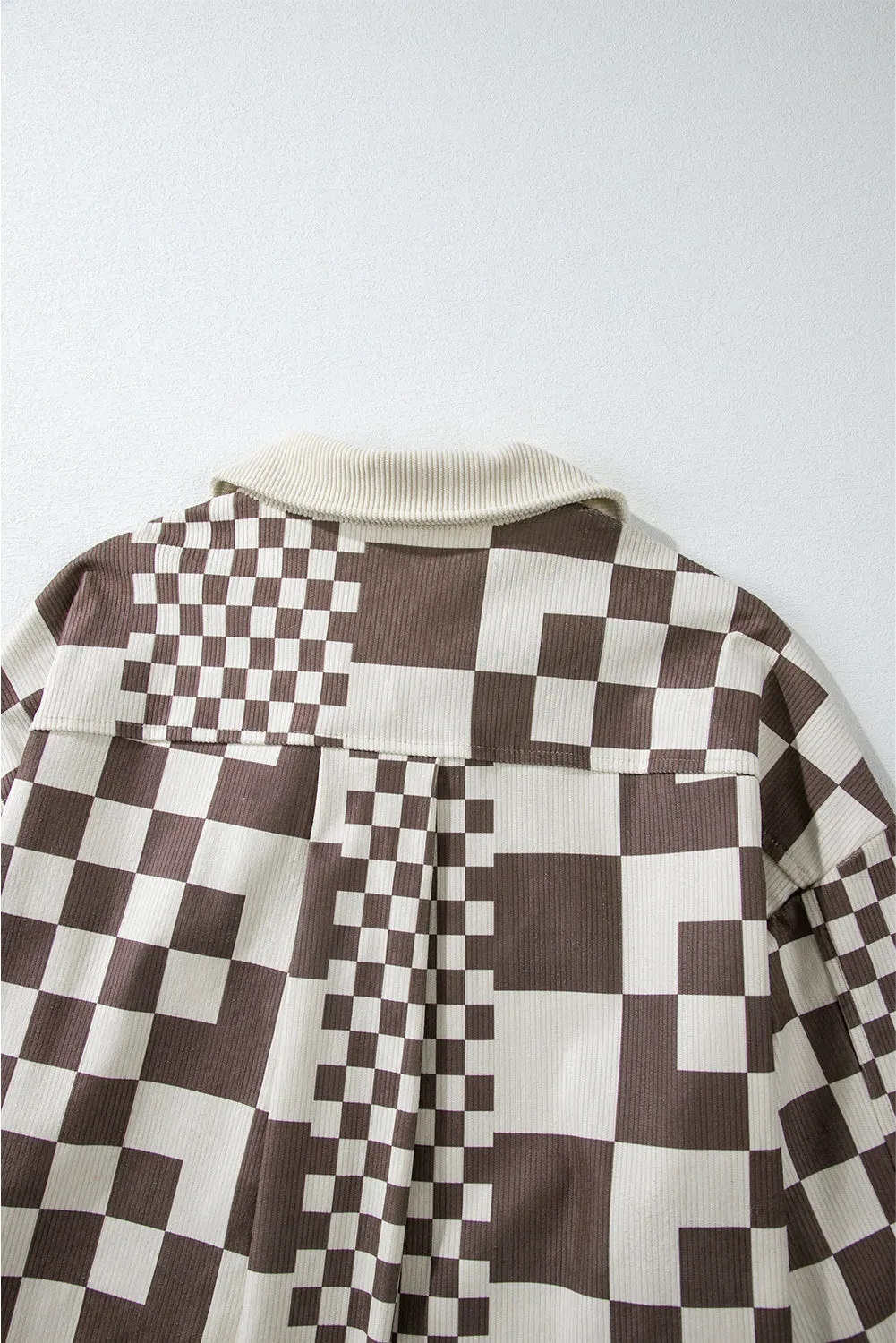 KaleaBoutique Checkered Print Patchwork Corduroy Shacket