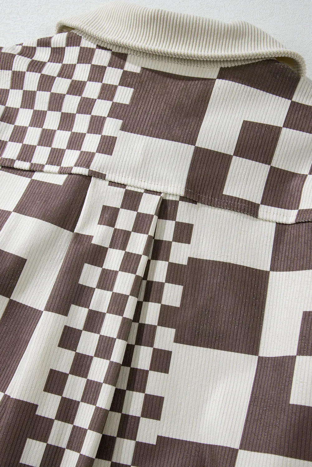 KaleaBoutique Checkered Print Patchwork Corduroy Shacket