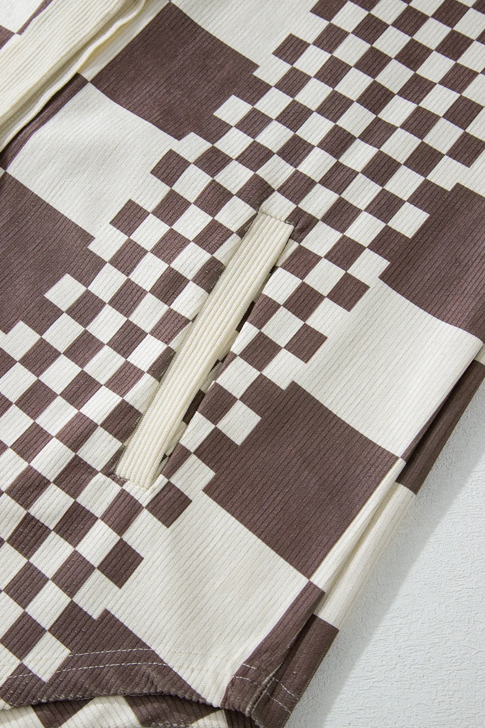 KaleaBoutique Checkered Print Patchwork Corduroy Shacket
