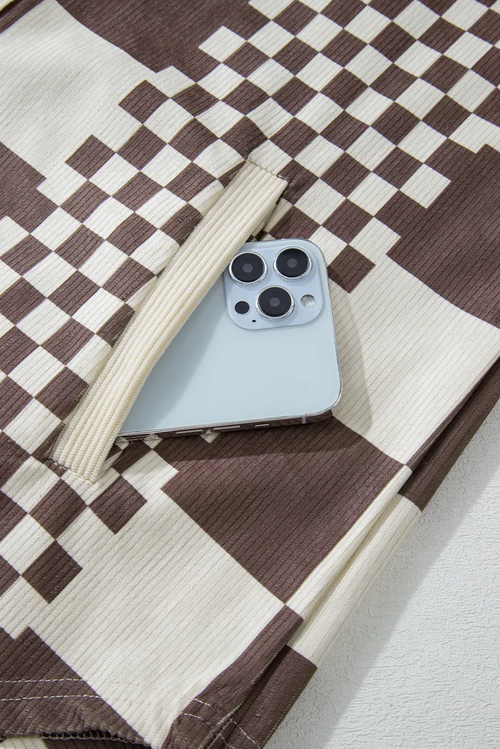 KaleaBoutique Checkered Print Patchwork Corduroy Shacket