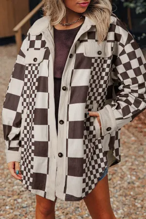 KaleaBoutique Checkered Print Patchwork Corduroy Shacket