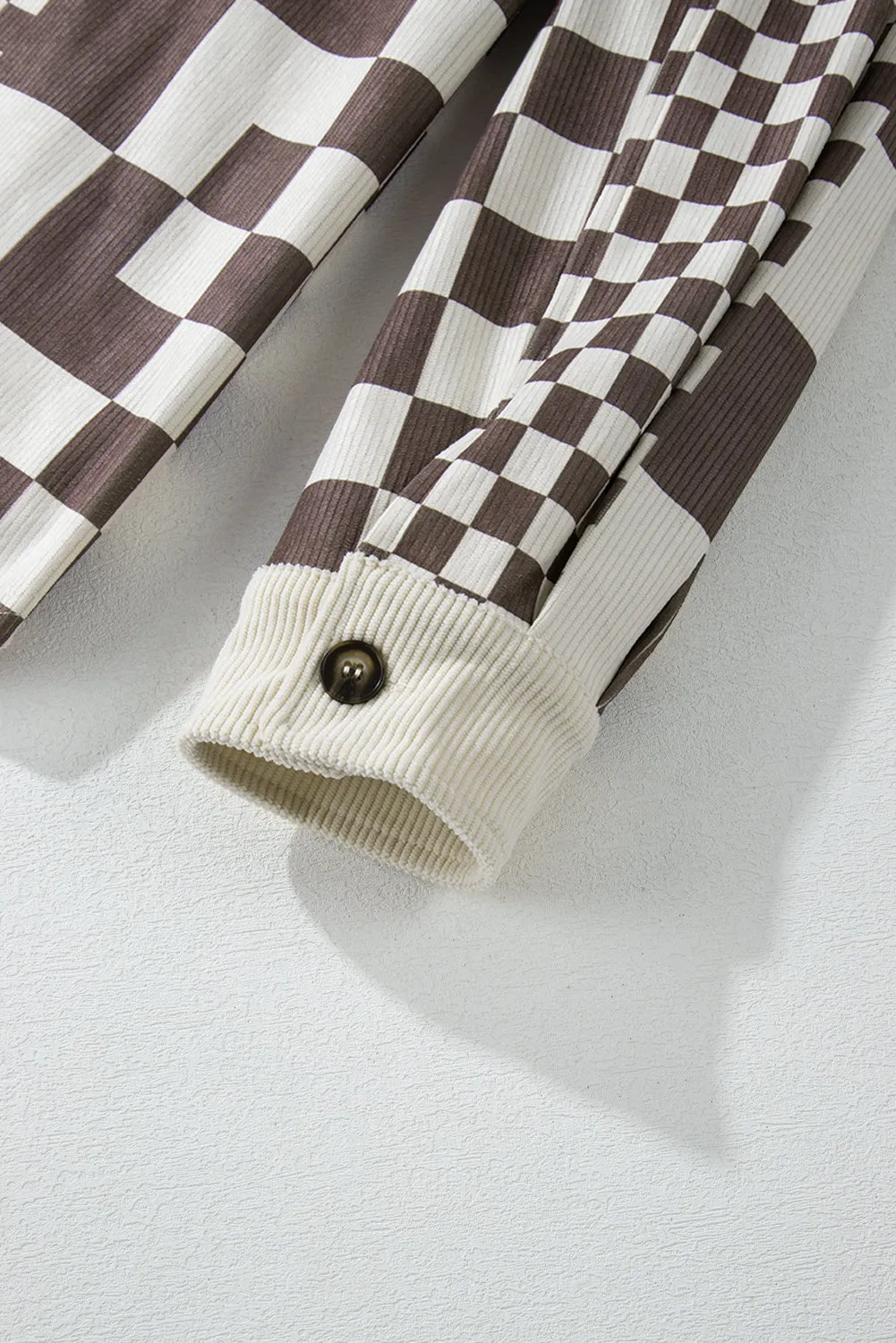 KaleaBoutique Checkered Print Patchwork Corduroy Shacket