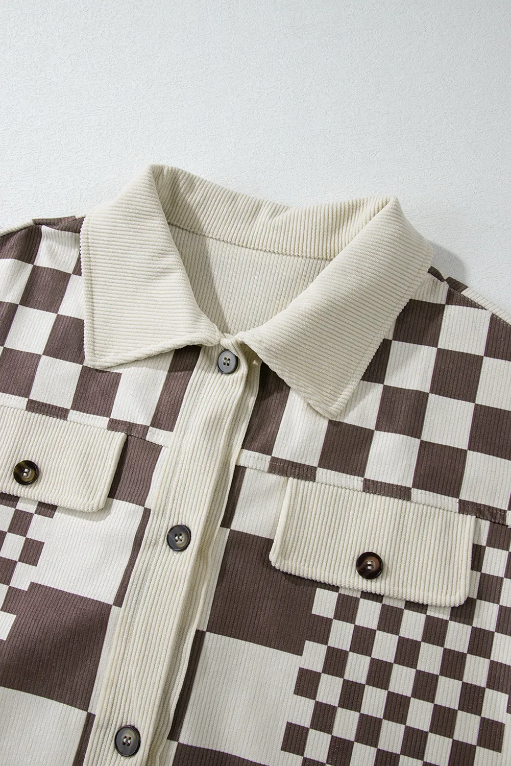 KaleaBoutique Checkered Print Patchwork Corduroy Shacket