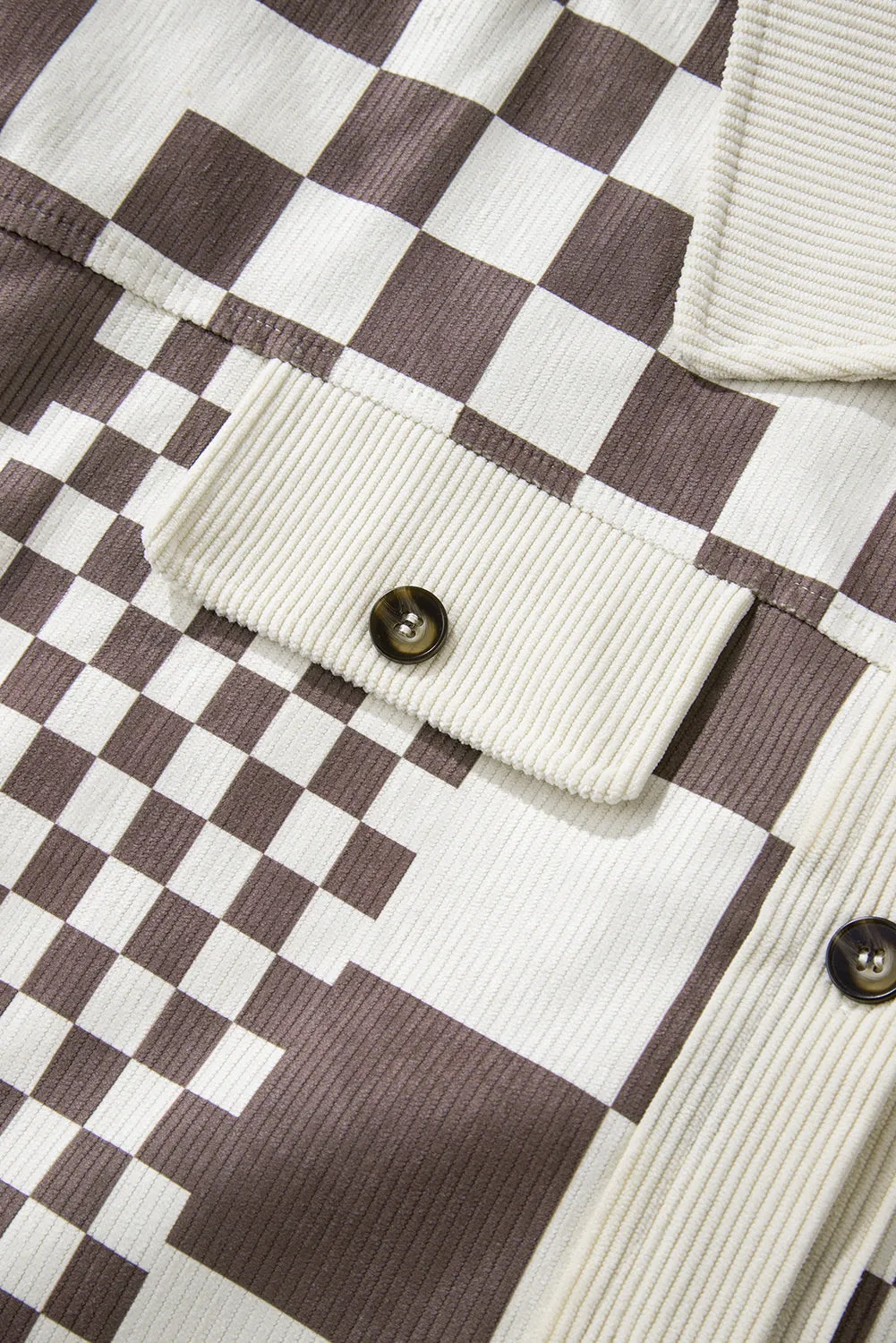 KaleaBoutique Checkered Print Patchwork Corduroy Shacket