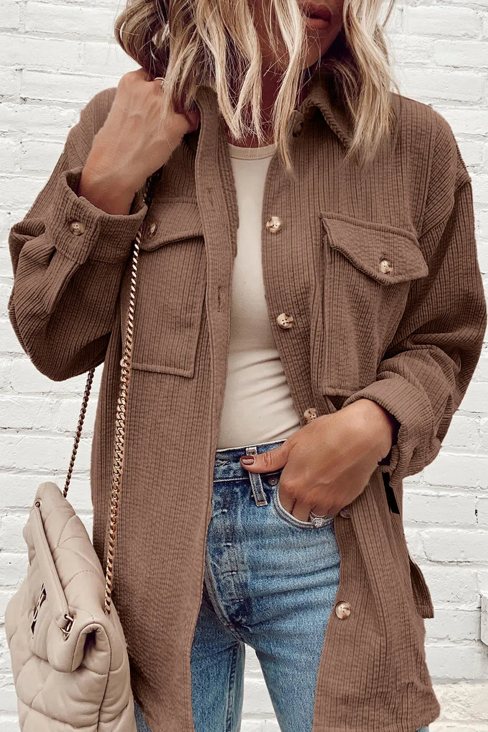 KaleaBoutique Corduroy Flap Pocket Button Up Shacket