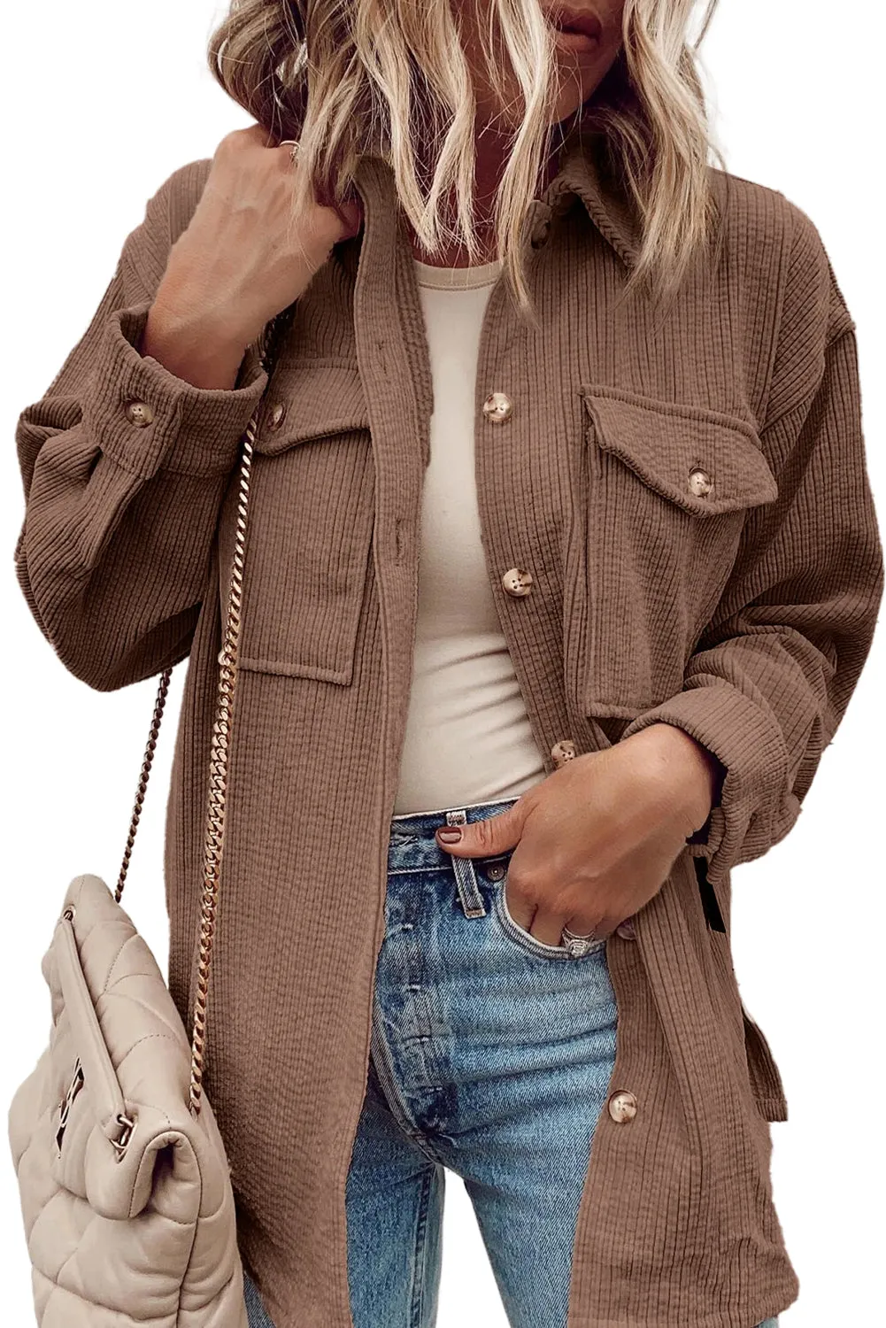KaleaBoutique Corduroy Flap Pocket Button Up Shacket