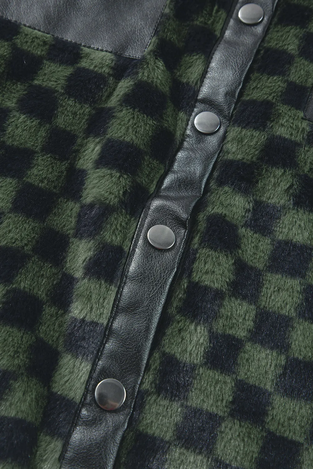 KaleaBoutique Fleece Checkerboard Flap Pocket Snap Button Jacket