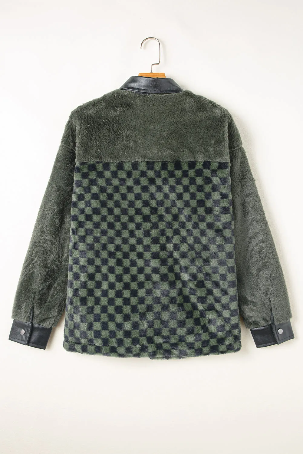 KaleaBoutique Fleece Checkerboard Flap Pocket Snap Button Jacket