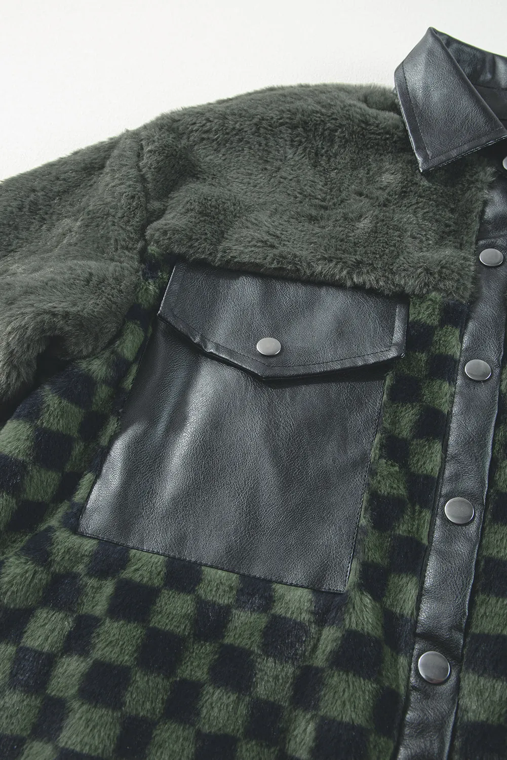 KaleaBoutique Fleece Checkerboard Flap Pocket Snap Button Jacket