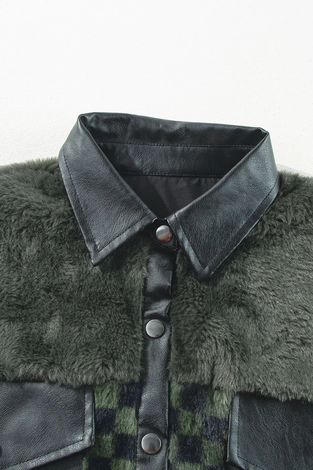 KaleaBoutique Fleece Checkerboard Flap Pocket Snap Button Jacket