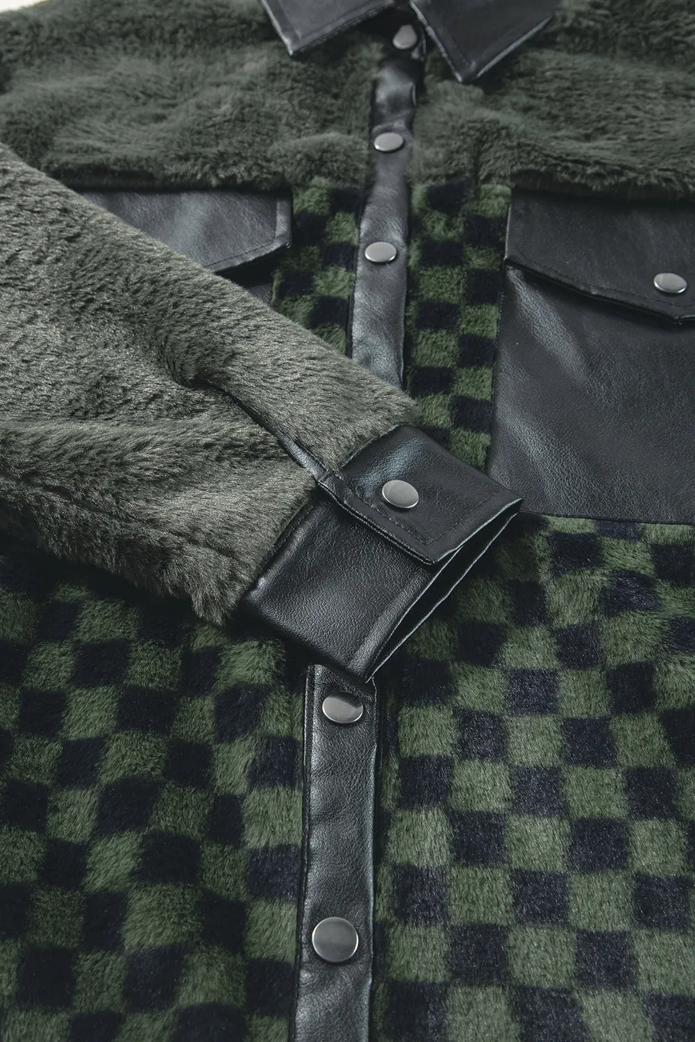 KaleaBoutique Fleece Checkerboard Flap Pocket Snap Button Jacket