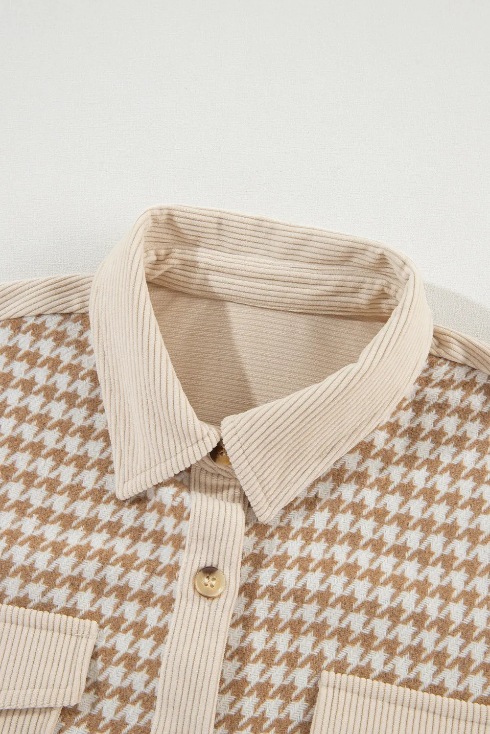 KaleaBoutique Houndstooth Corduroy Patchwork Flap Pocket Shacket