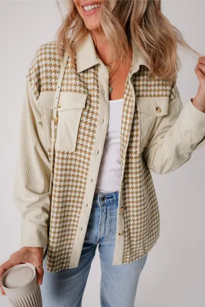 KaleaBoutique Houndstooth Corduroy Patchwork Flap Pocket Shacket