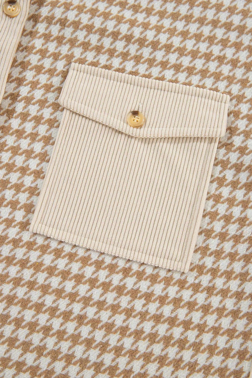 KaleaBoutique Houndstooth Corduroy Patchwork Flap Pocket Shacket