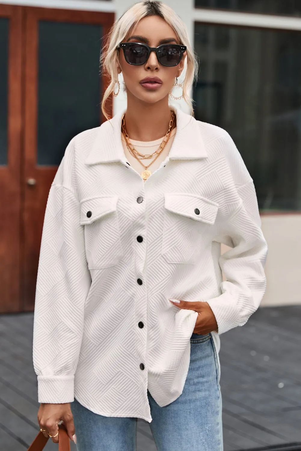 KaleaBoutique Solid Textured Flap Pocket Buttoned Shacket